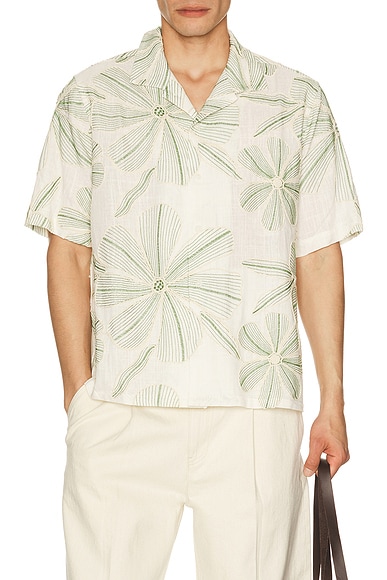 Linen Applique Short Sleeve Shirt