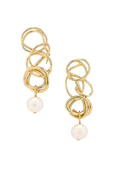 Completedworks Drop Pearl Earrings in Metallic Gold