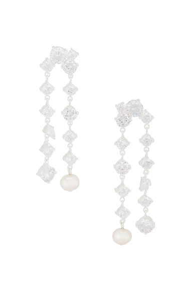 Shop Completedworks Freshwater Pearl And Cz Earrings In Silver Plate