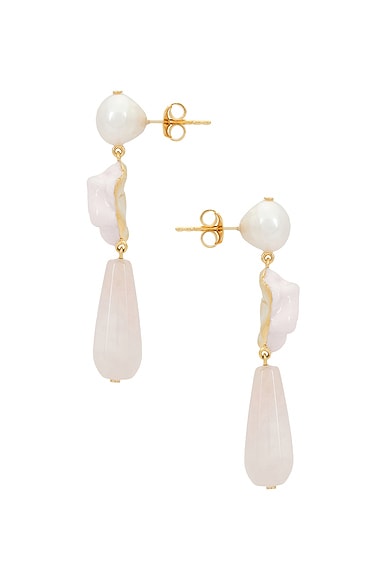 Shop Completedworks Freshwater Pearl & Rose Quartz Earring In Pink 18k Gold Plate