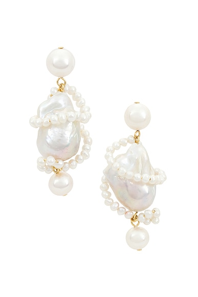 Completedworks Women's Pearl Carvings 18k Gold-plated Silver And Pearl Earrings In 18k Gold Plate