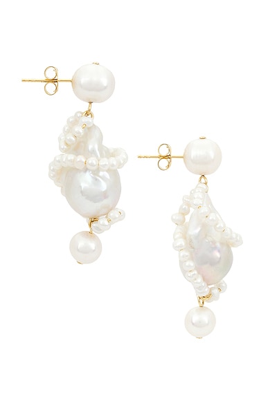 Completedworks Women's Pearl Carvings 18k Gold-plated Silver And Pearl Earrings In 18k Gold Plate
