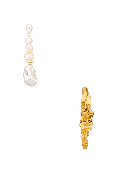 Completedworks Crumple Earrings in Gold & Pearl