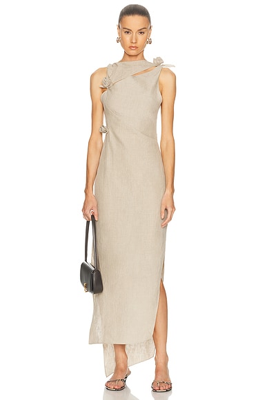Coperni Linen Flower Gown in Beige