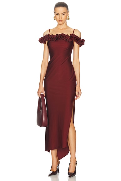 Coperni Ruffle Dress in Red Rhubarb