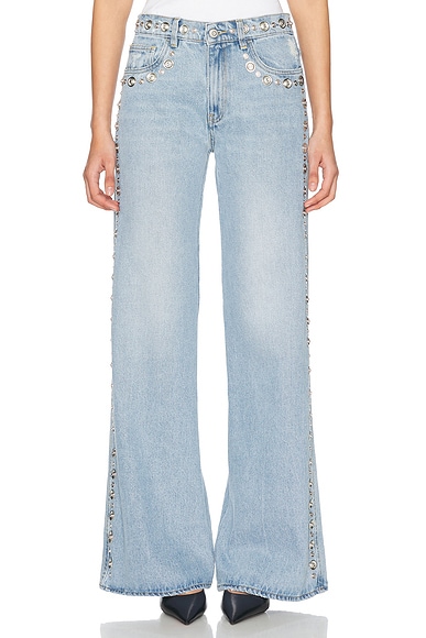 Coperni Studded Wide Leg Jeans in Blue Washed
