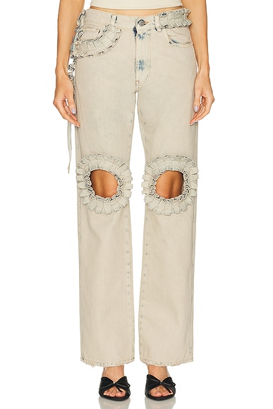 Ruffled Boyfriend Straight Leg in Grey Greige