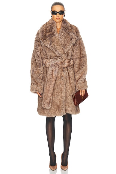 Coperni Fur Oversized Belted Coat in Brown