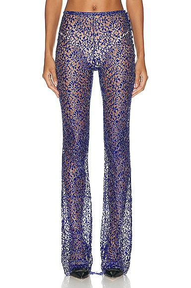 Coperni Lace Flared Trousers in Royal Blue