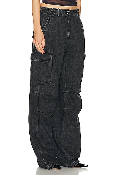 Shop Coperni Denim Wide Leg Cargo Pant In Washed Black
