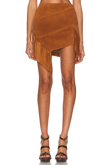 Suede Asymmetric Fringed Skirt
