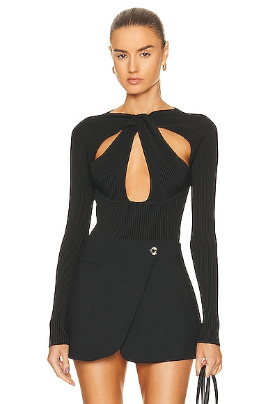 Coperni Twisted Cut Out Knit Top in Black