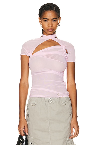 Coperni Asymmetric Draped Mesh Top in LIGHT PINK | FWRD