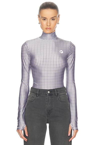 Coperni Tight High Neck Top in Green & White Check