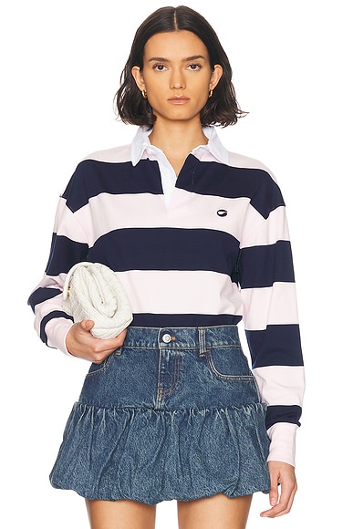 Coperni Striped Long Sleeve Polo Bodysuit in Pink & Blue