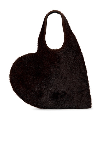 Coperni Faux Fur Heart Tote Bag in Brown