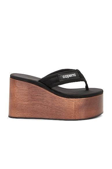 Wooden Branded Wedge Sandal