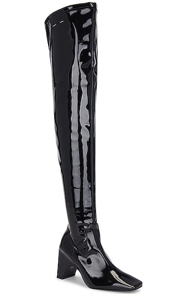 Shop Coperni Patent Thigh High Boot In Black