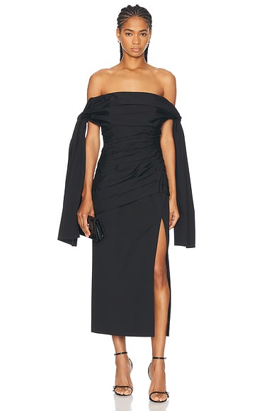 Carolina Herrera Off The Shoulder Midi Dress in Black