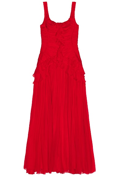 Carolina Herrera Gathered Bodice Gown in Scarlet