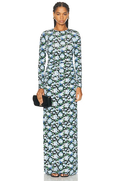 Carolina Herrera Long Sleeve Ruched Gown in Blue Mutli