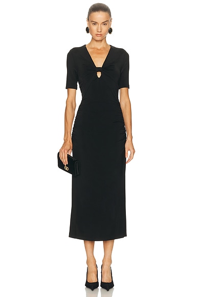 Ruched V-Neck Midi Dress