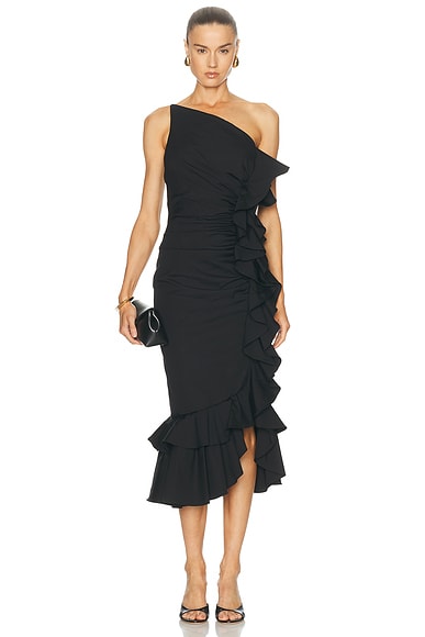 One Shoulder Ruched Midi Dress