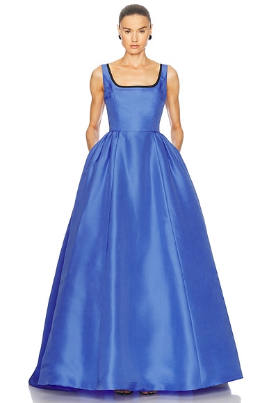 Carolina Herrera Sleeveless Scoopneck Gown in Delphinium Multi