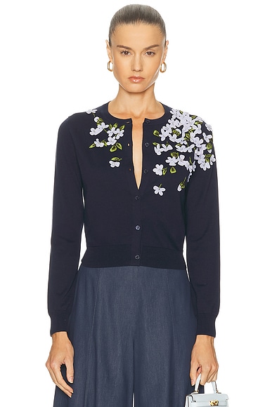 Carolina Herrera Embellished Cardigan in Midnight
