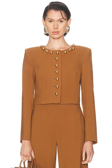 Carolina Herrera Collarless Cropped Jacket in Nutmeg