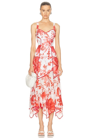 PatBO Peony Print Bustier Maxi Dress With Belt in Soft Blue FWRD