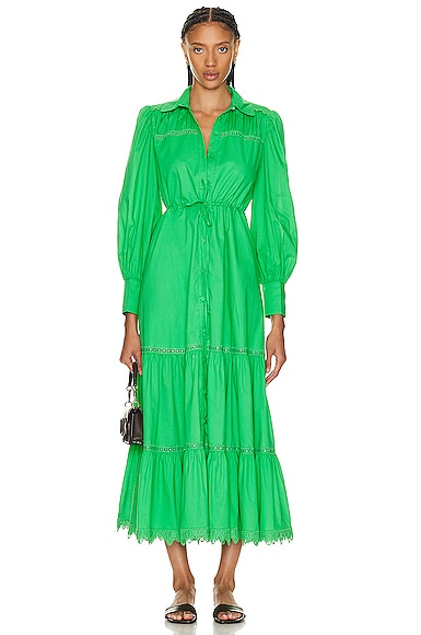 Charo Ruiz Ibiza Lotus Long Dress in Solid Green