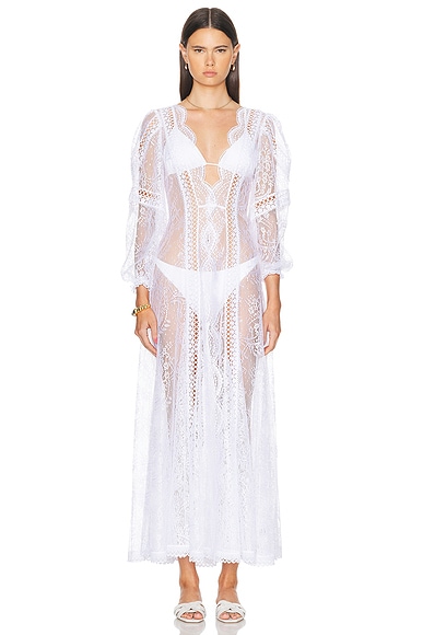 Charo Ruiz Lodie Lace Semi-sheer Coat In White