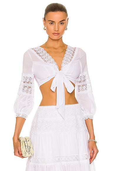 Charo Ruiz Vania Lace-trim Knotted Blouse In White