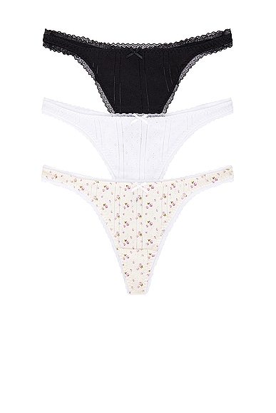 Cou Cou Intimates The 3 Pack Thong in Black, White, & English Rose