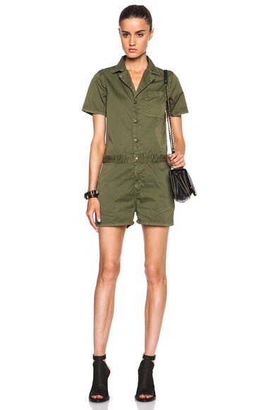 Current/Elliott Engineer Shortall Romper in Army Green | FWRD