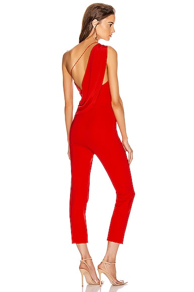 Cushnie One Shoulder Fitted Cropped Jumpsuit in Vermilion | FWRD