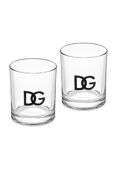 Dolce & Gabbana Casa Set Of 2 Logo Water Glasses in Clear And Black