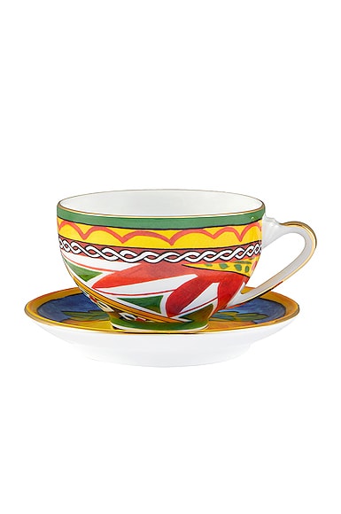 Shop Dolce & Gabbana Casa Carretto Lemon Tea Cup And Saucer Set In Multicolor