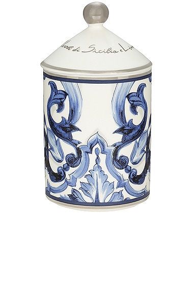 Shop Dolce & Gabbana Casa Mediterraneo Ceramic Sicilian Neroli & Lemon Scented Candle In Blue & White