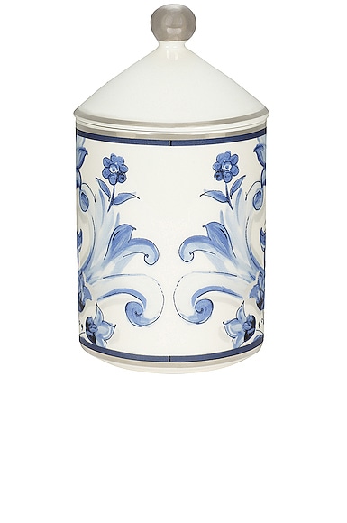 Shop Dolce & Gabbana Casa Mediterraneo Ceramic Sicilian Neroli & Lemon Scented Candle In Blue & White