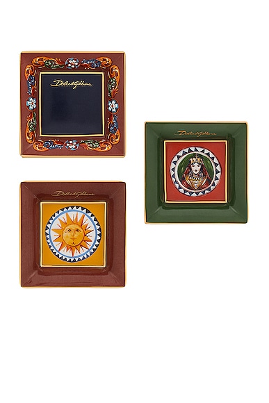 Dolce & Gabbana Casa Carretto Set Of 3 Square Trinket Dish In Multi