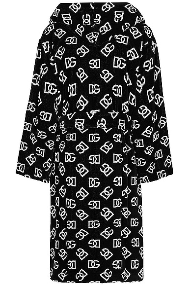 Dolce & Gabbana Casa All-over Dg Logo Hooded Bathrobe In Black