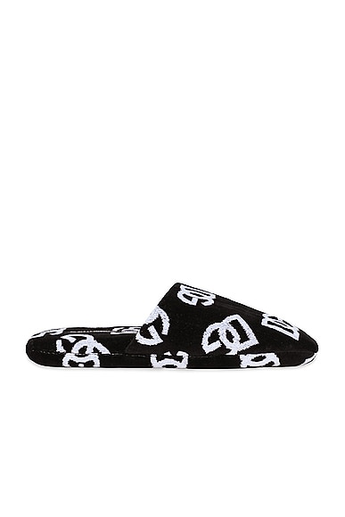Dolce & Gabbana Casa All-over Dg Logo Slippers In Black/white
