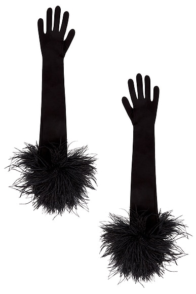 David Koma Feather Long Gloves in Black