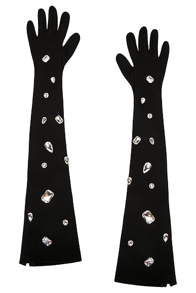 All Over Crystal Embroidered Long Gloves