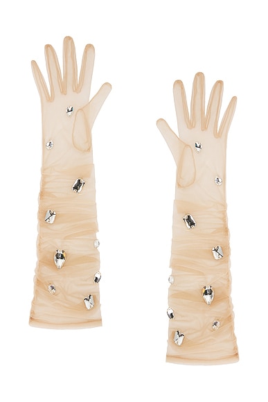 All Over Crystal Embroidered Gloves