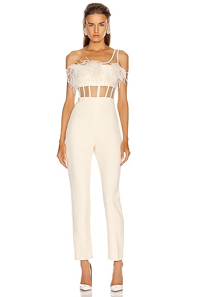One Strap Feather Corset Jumpsuit