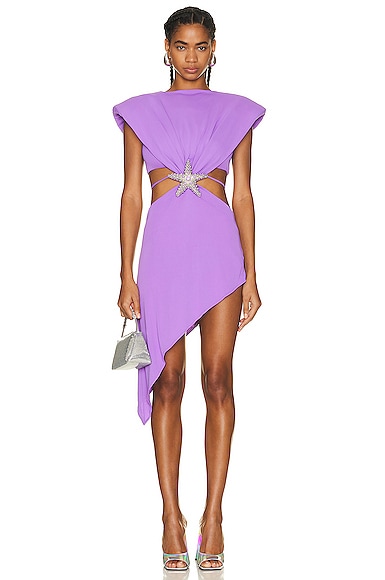 David Koma Crystal & Plexi Starfish Gathered Dress in Lilac