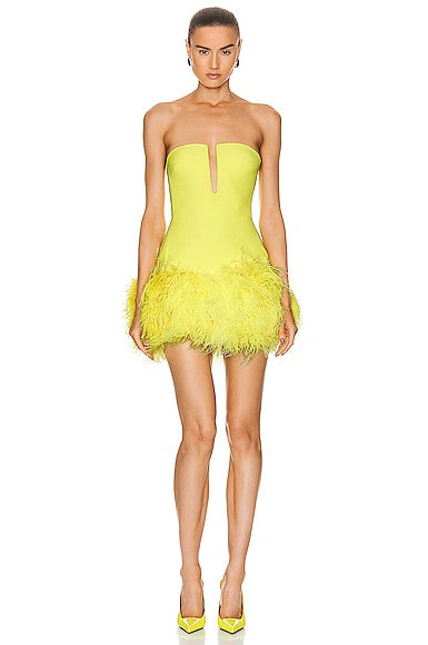 David Koma For FWRD Neon Feathers Mini Dress in Yellow